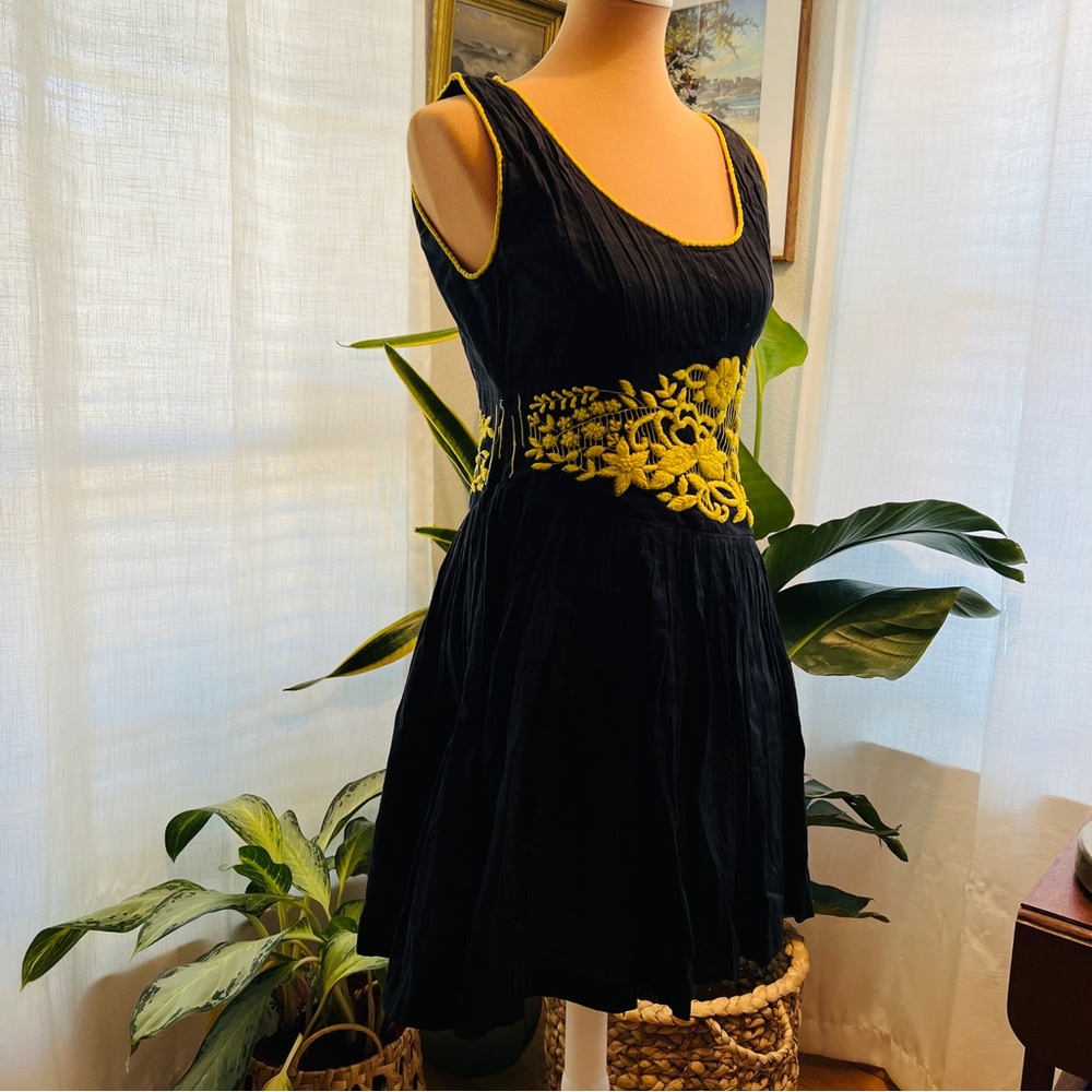 Yoana Baraschi Black and Yellow Embroidered Dress - 2 (RARE)